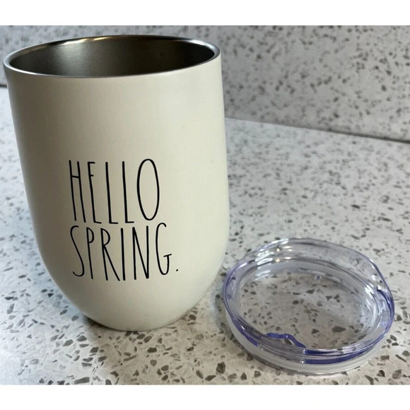 Magenta Rae Dunn "Hello Spring." Metal Tumbler w/ Clear Lid, For Wine Or Coffee - Picture 2 of 5